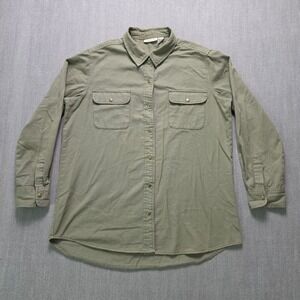 Midnight Sky Button Down Shirt Mens Large Olive Green Cotton Utility Snap Pocket